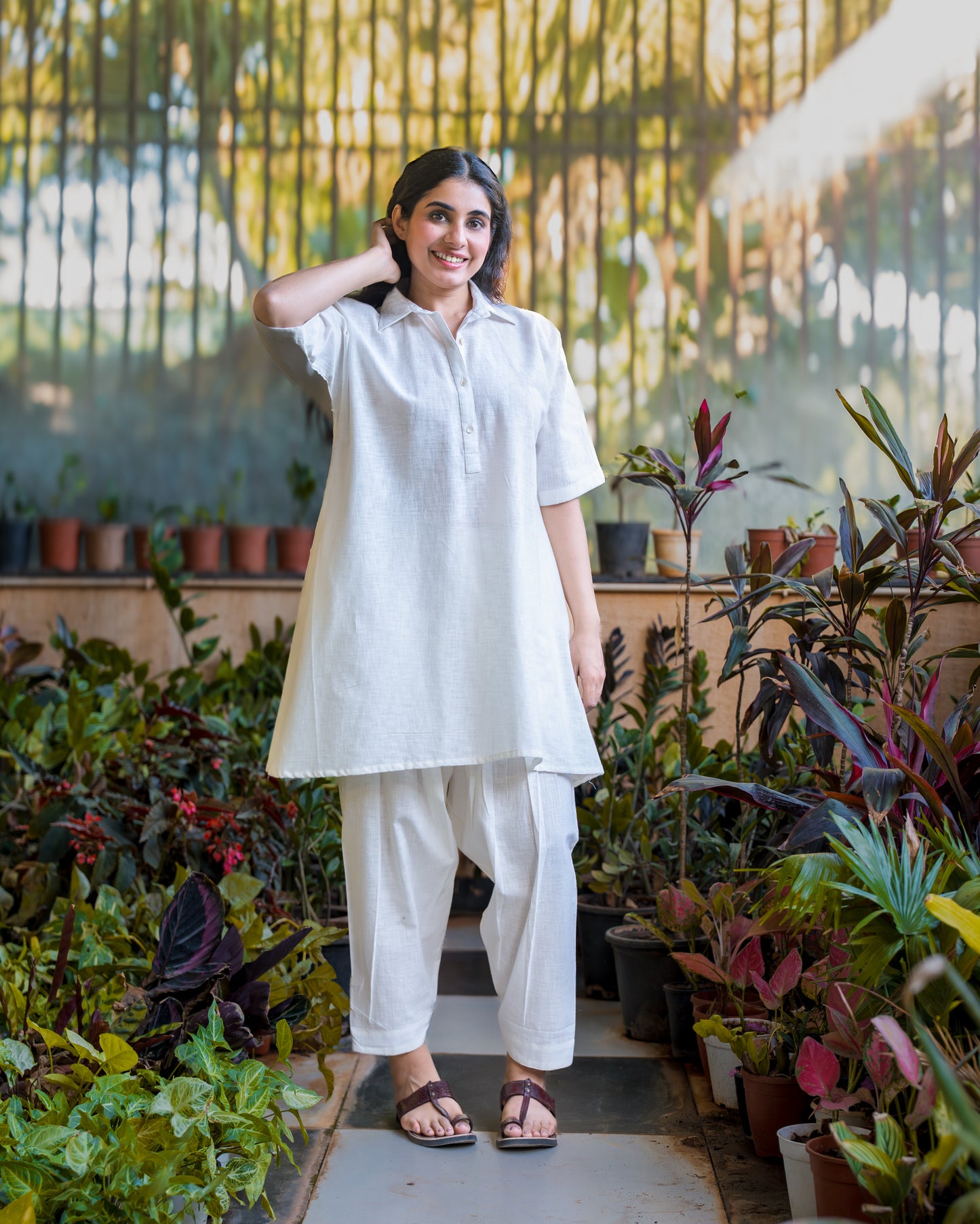 Rozana White Cotton Kurta Set with Afgani Pants