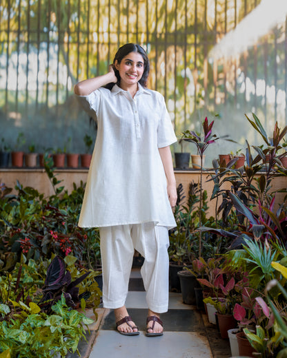 Rozana White Cotton Kurta Set with Afgani Pants