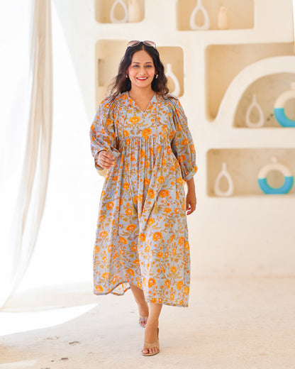 Rachel Mul Cotton HandBlock Print Midi Dress