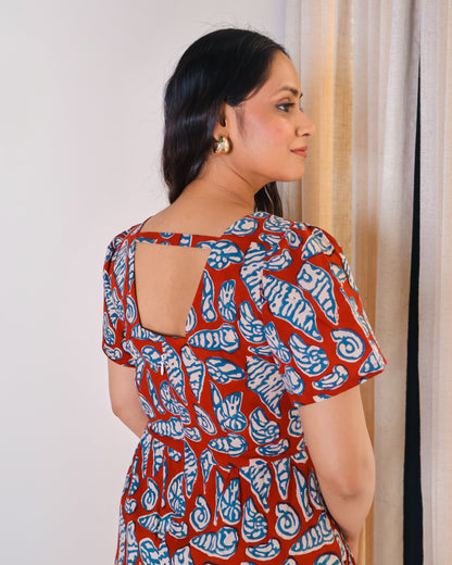 Shell Fit-and-Flare HandBlock Print Midi Dress