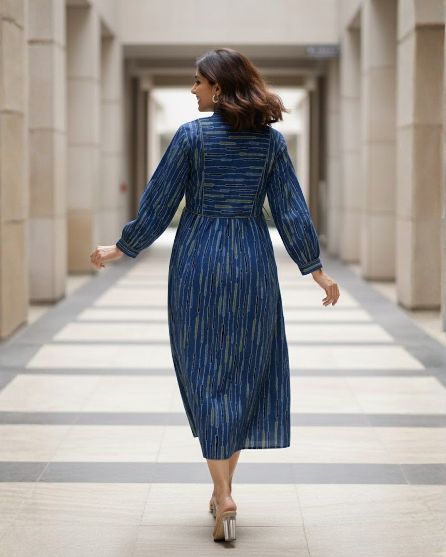 Skye Blue Tie-up Fit and Flare A-line Midi Dress