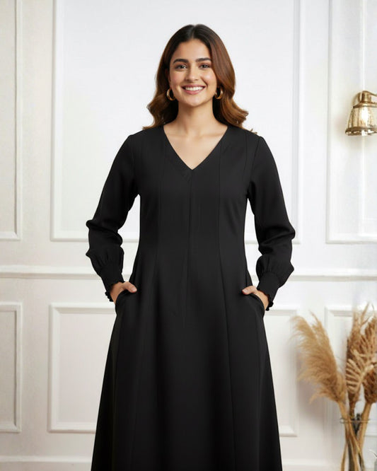 Audrey Panelled Black Cotton Dress