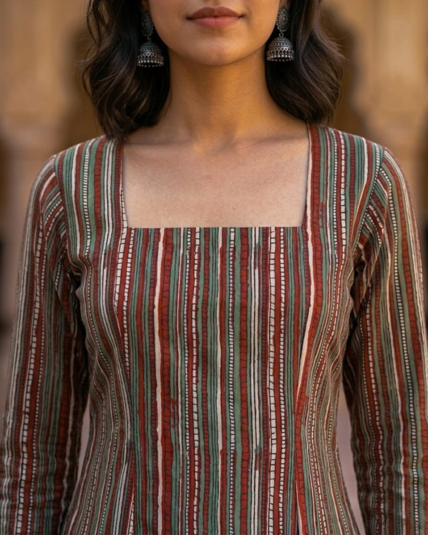 Ziva Striped HandBlock Printed Corset Back Kurti