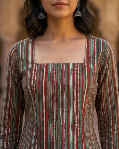 Ziva Striped HandBlock Printed Corset Back Kurti