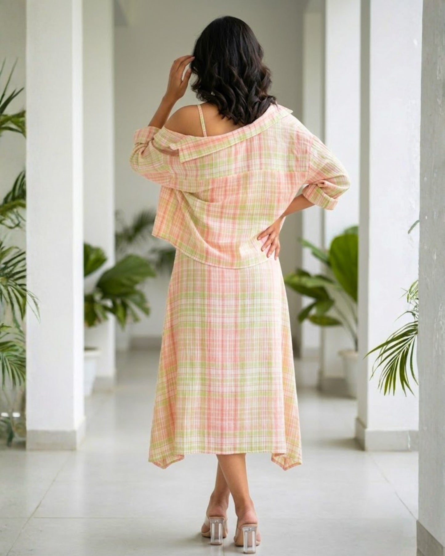 Eve Checkered Cotton Midi Dress with Shirt