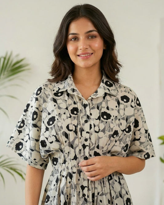 Nia Pleated Pure Cotton Midi Dress
