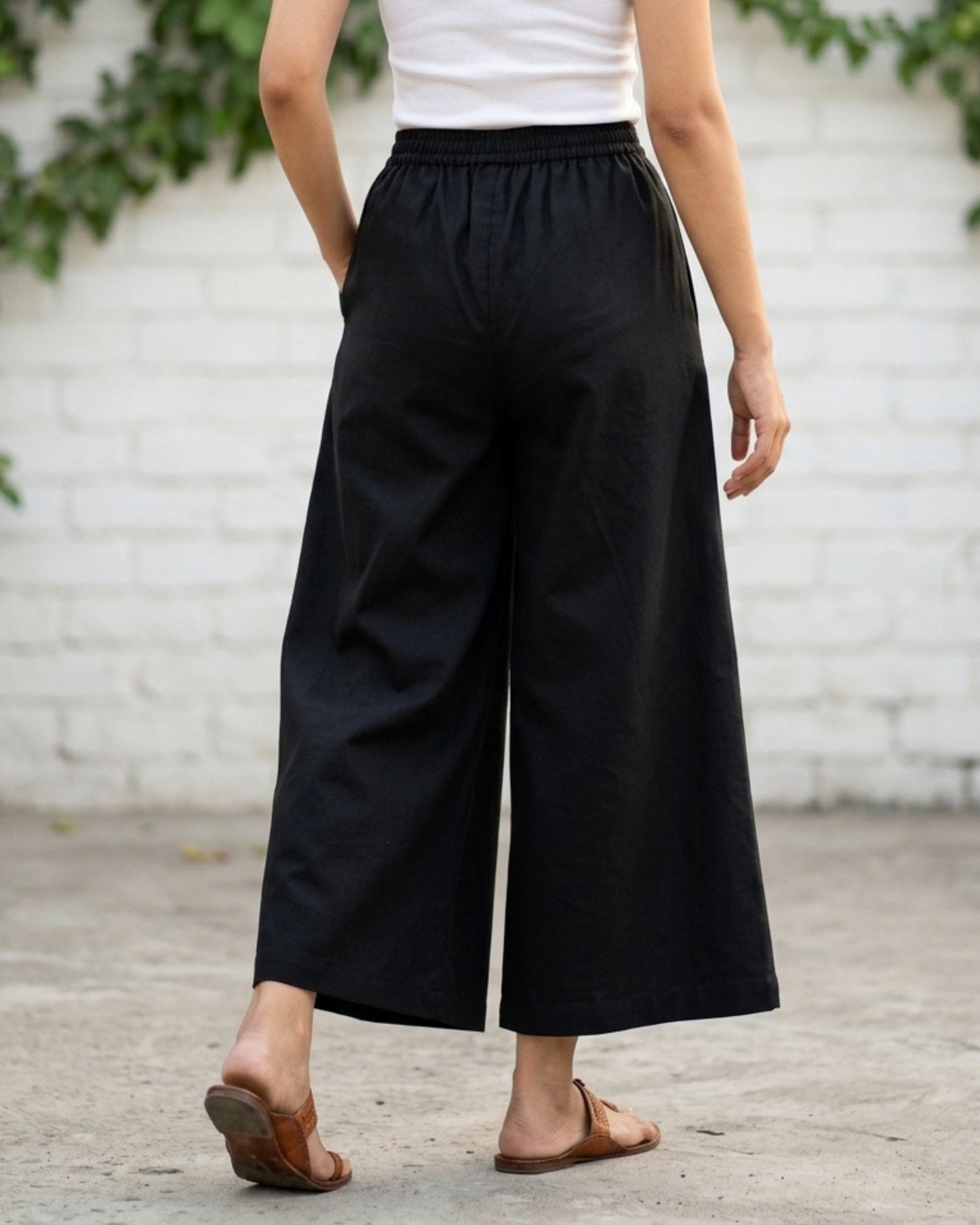 Black Cotton Flared Cropped Pants