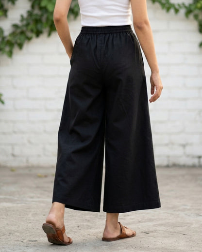 Black Cotton Flared Cropped Pants