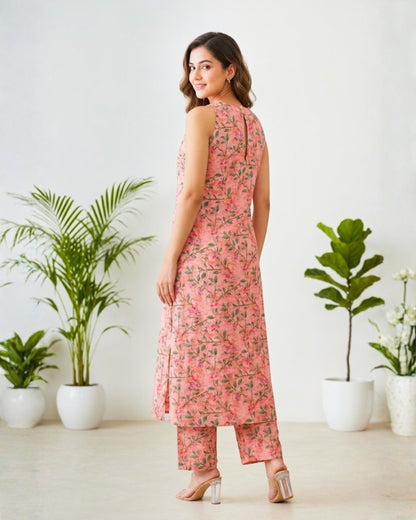 Alizeh Pink Sleeveless Cotton Kurta set
