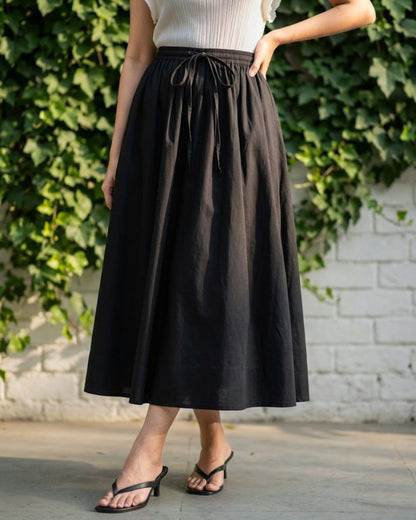 Black Cotton High-Waist Skirt