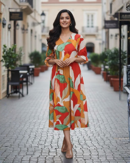 Kate Mosiac-Medley Cotton Midi Dress