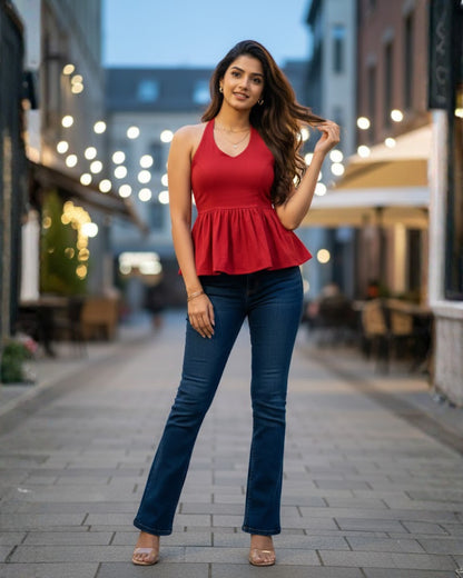 Emma Red Peplum Cotton Top