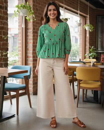 Jen Striped Peplum Cotton Top