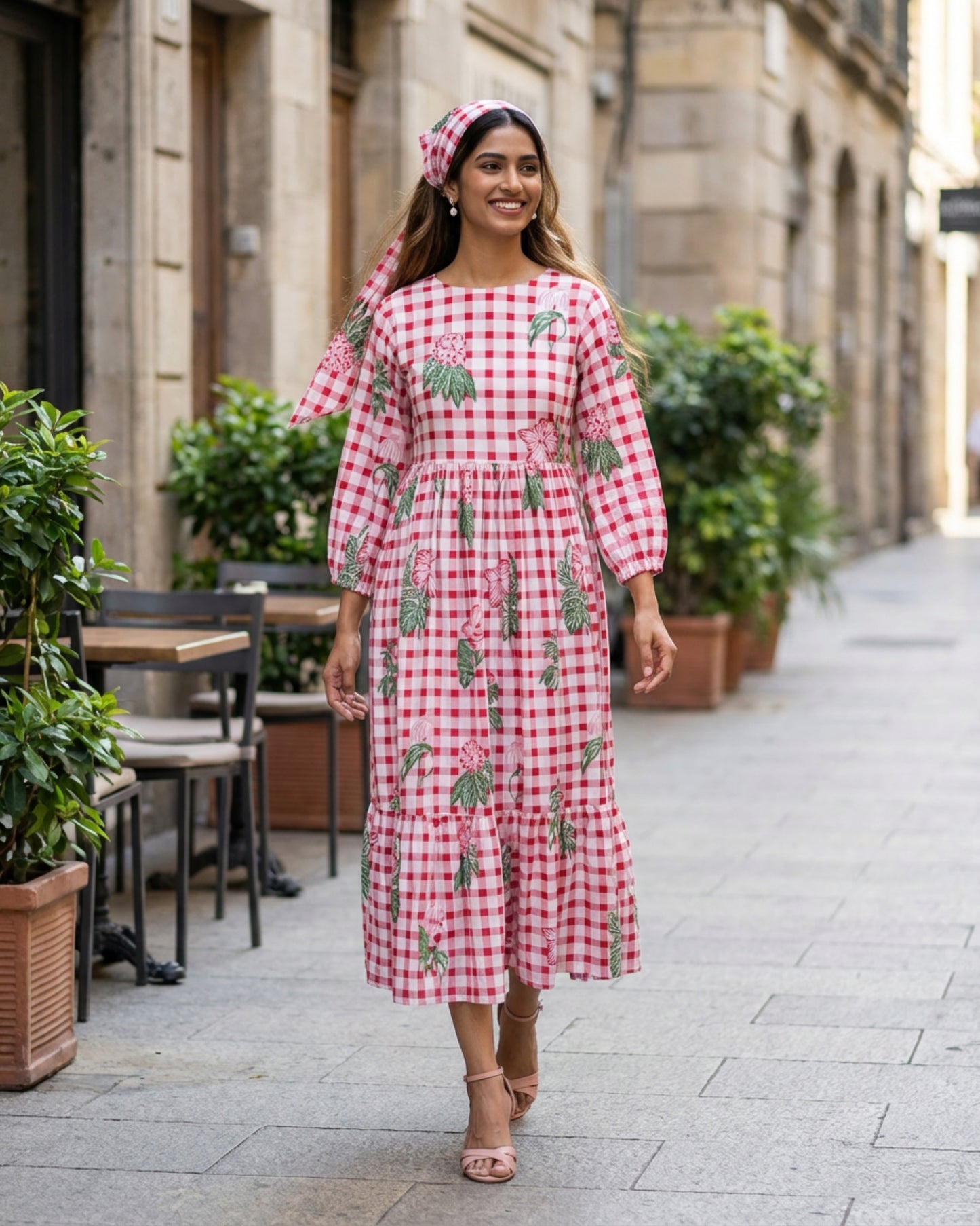 Ella Pink A-line Midi Dress