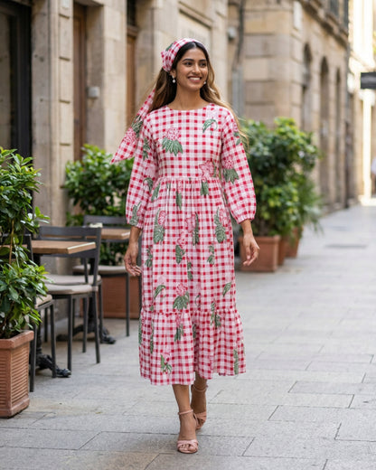 Ella Pink A-line Midi Dress