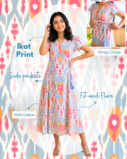 Brielle Ikat Print Cotton Wrap Dress