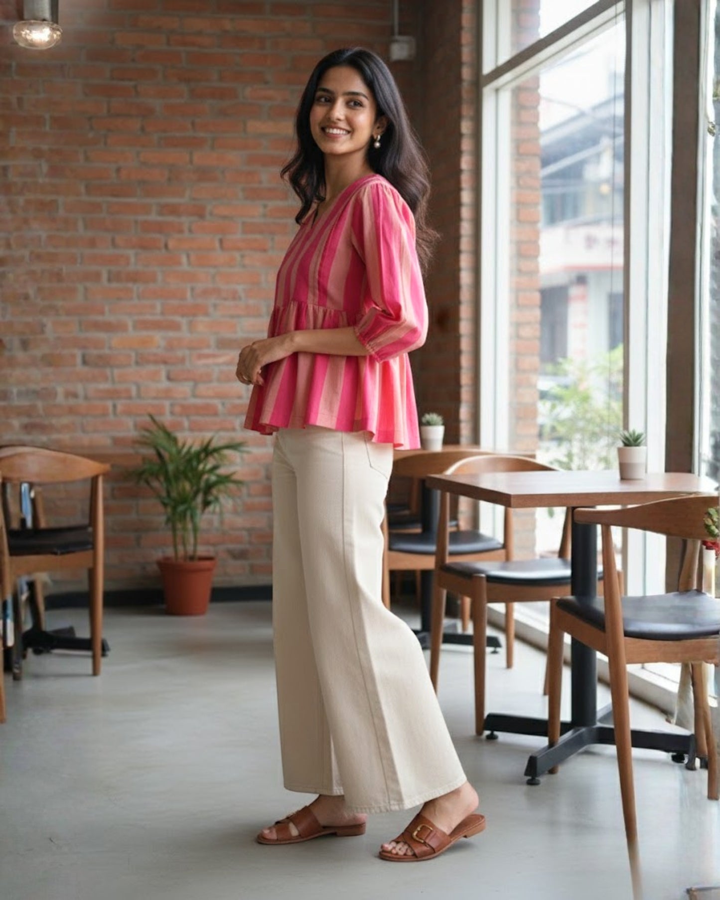 Ava Striped Peplum Cotton Top