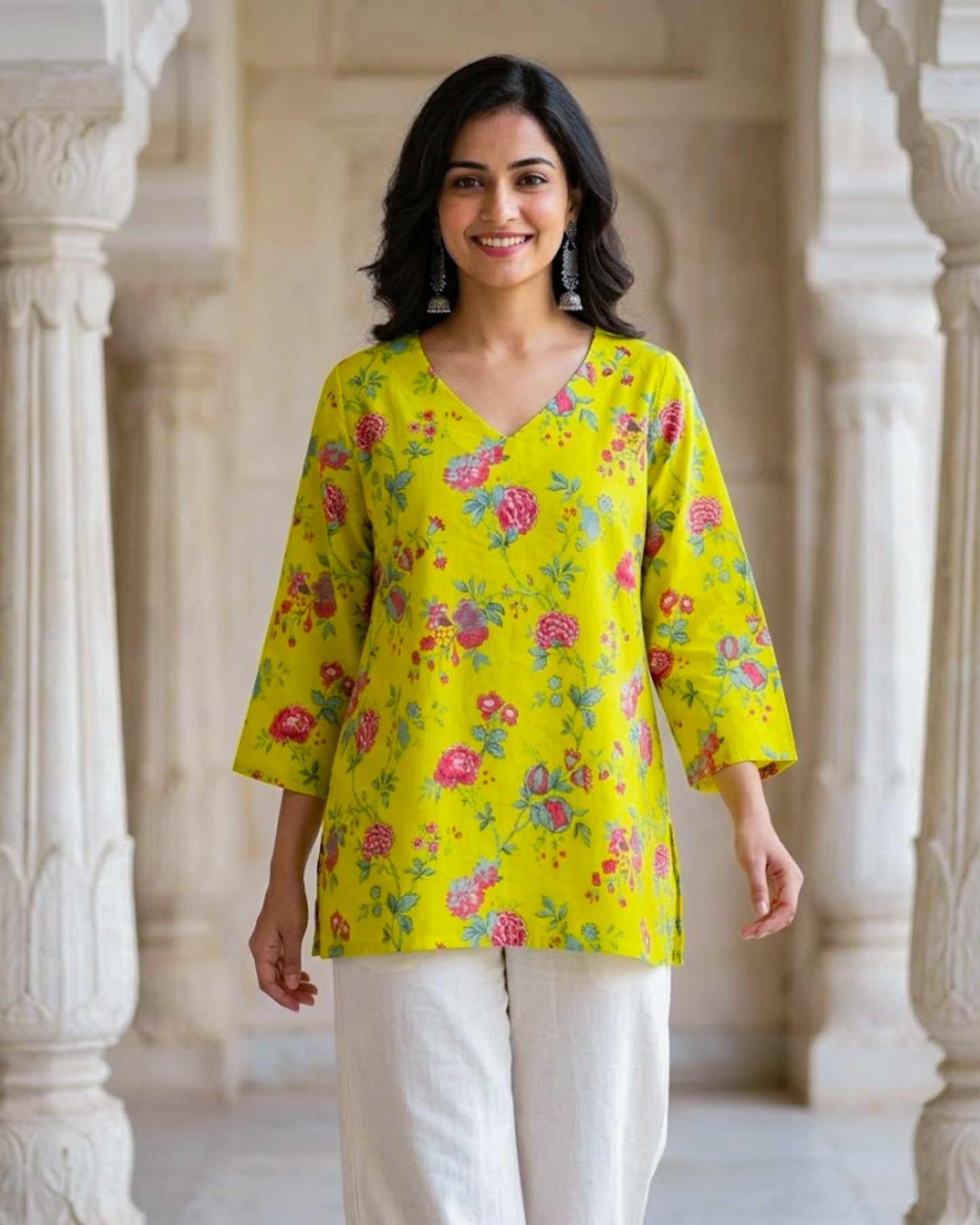 Ghazal Floral Print Cotton Short Kurti
