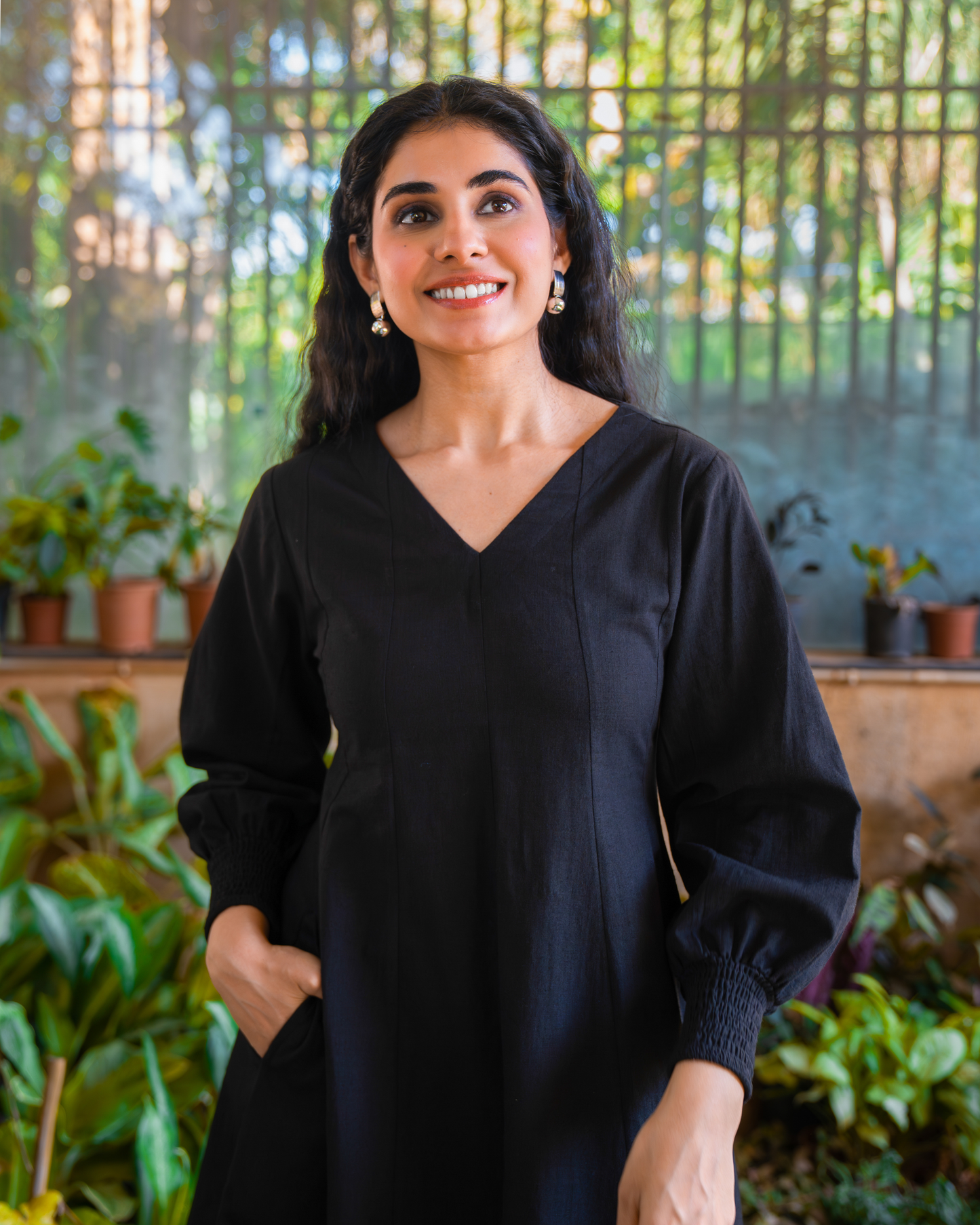 Audrey Panelled Black Cotton Dress