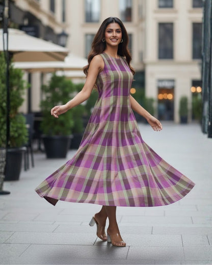 Hannah Checkered Cotton Maxi Dress