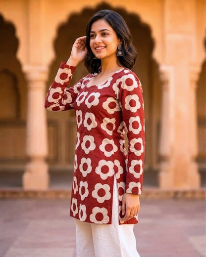 Zohra Red HandBlock Print Corset Back Short kurti