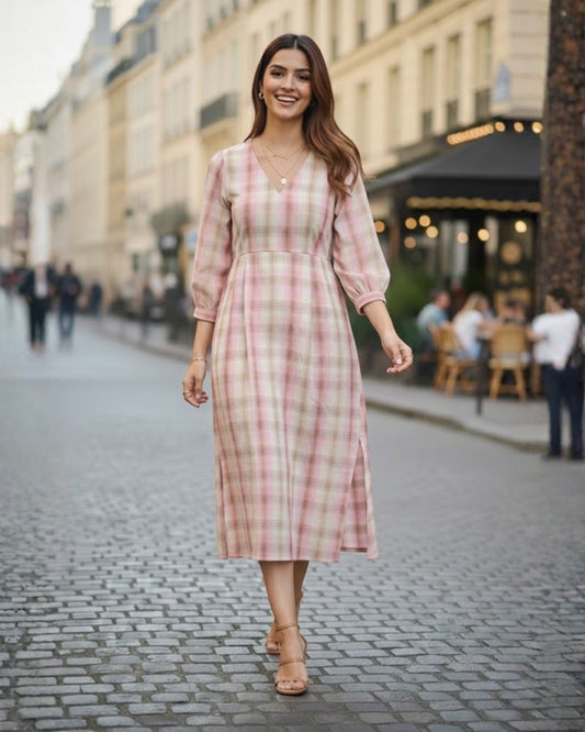 Sally Pink Cotton Midi Dress