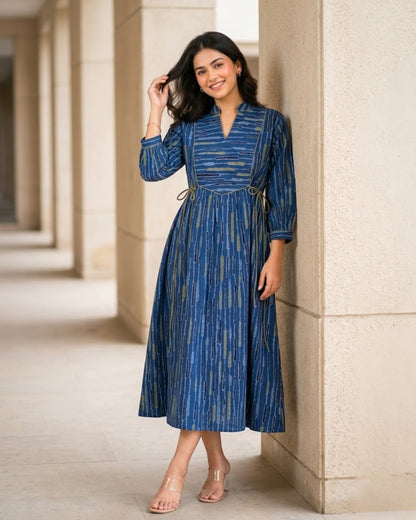 Skye Blue Tie-up Fit and Flare A-line Midi Dress