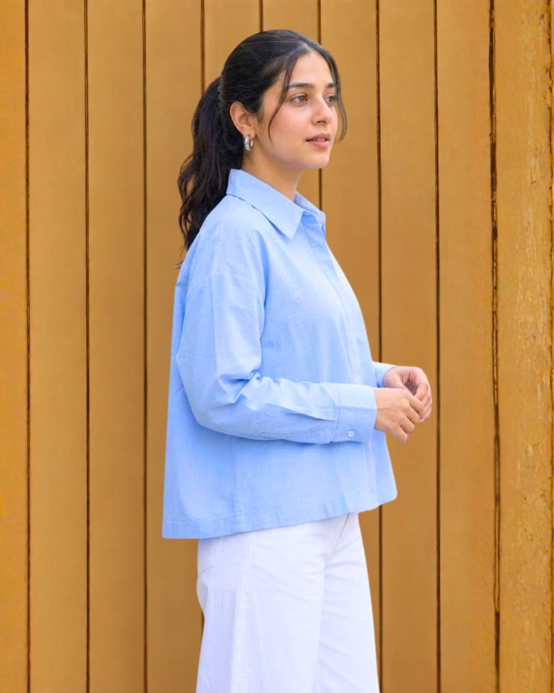 Eloise Blue Slub Cotton Shirt