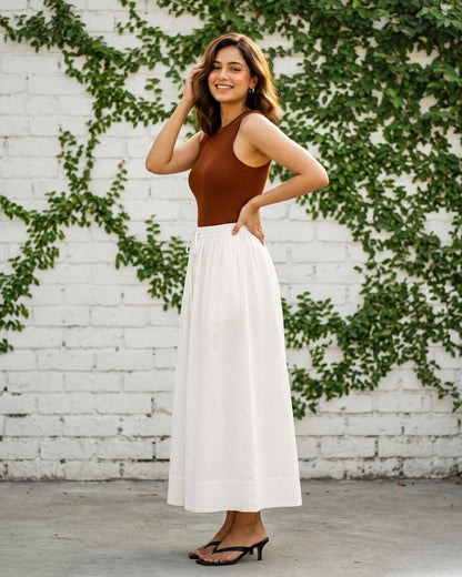 White Cotton High-Waist Skirt