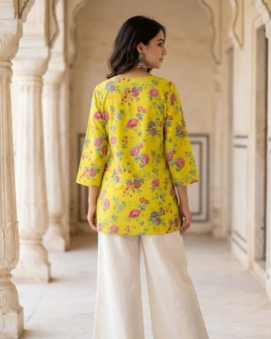 Ghazal Floral Print Cotton Short Kurti