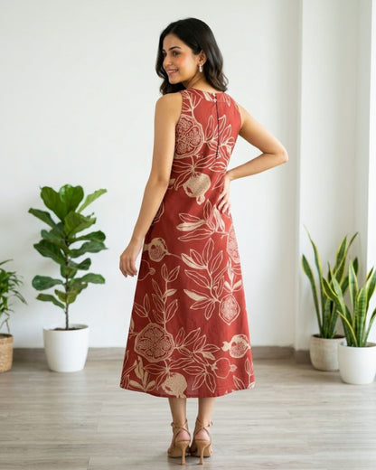 Mala Red Cotton Midi Dress