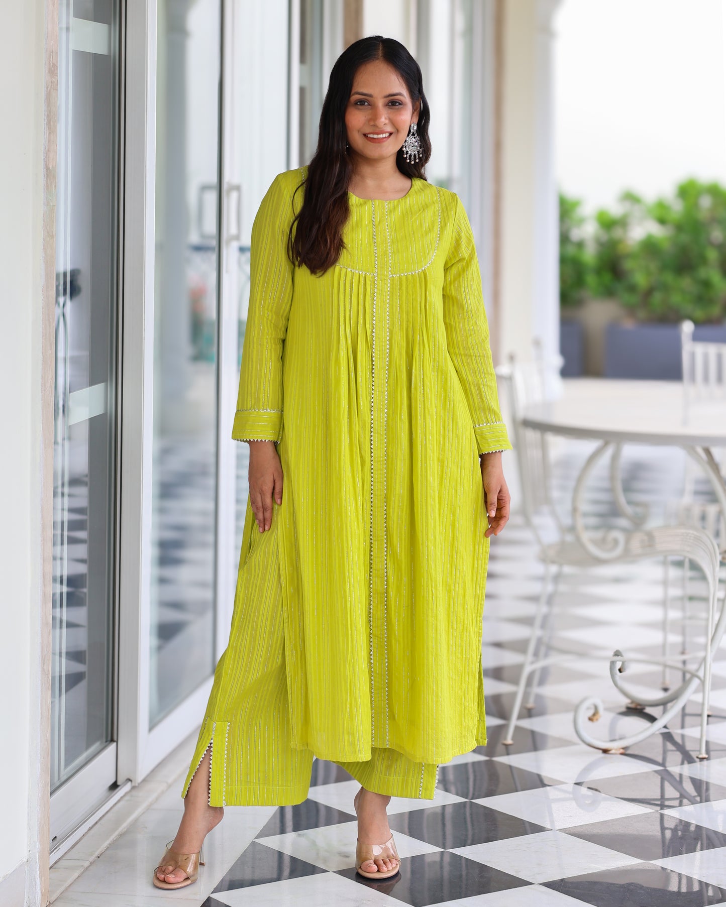 Mohini Lime Cotton Lurex Straight Kurta Set