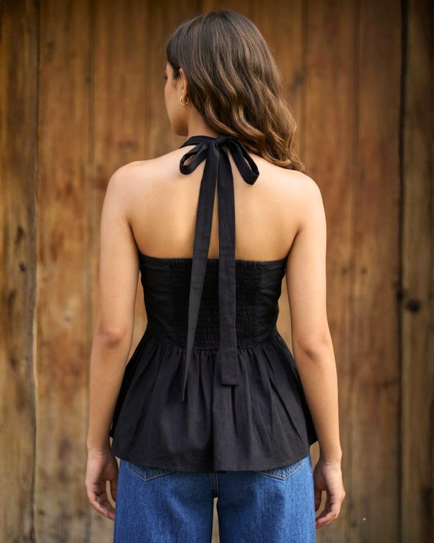 Nina Black Peplum Cotton Top