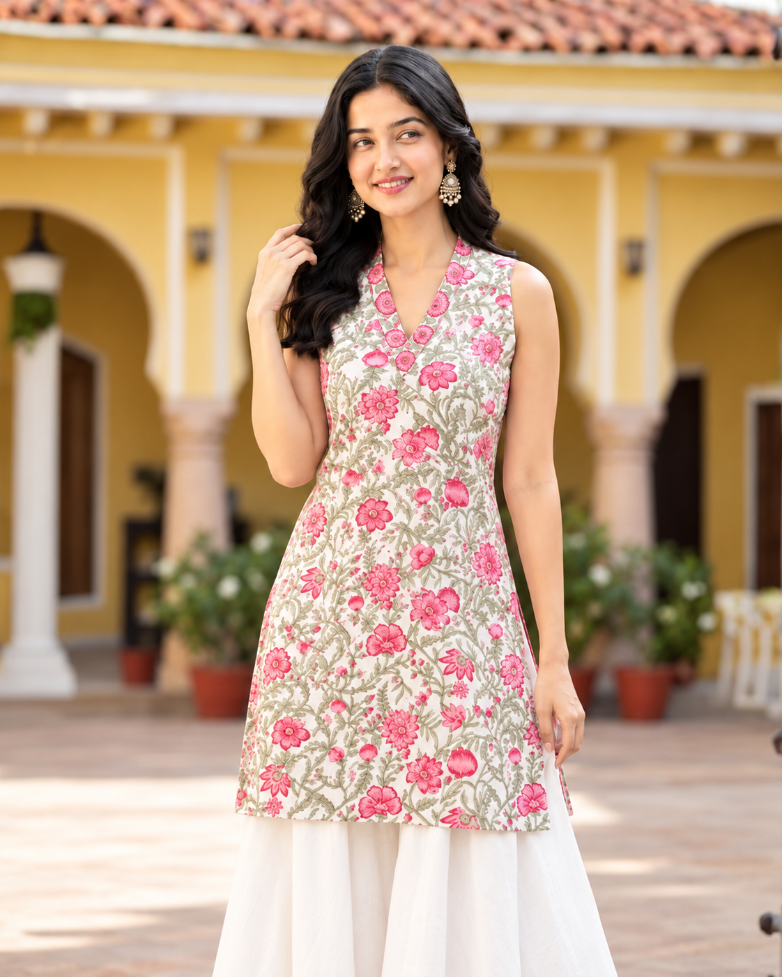 Saira Floral HandBlock Print Short Cotton Kurti