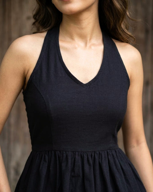 Nina Black Peplum Cotton Top