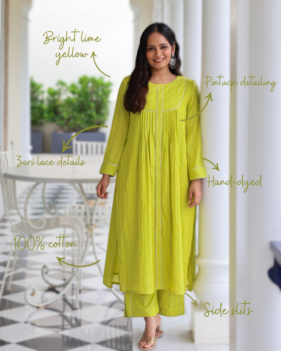 Mohini Lime Cotton Lurex Straight Kurta Set
