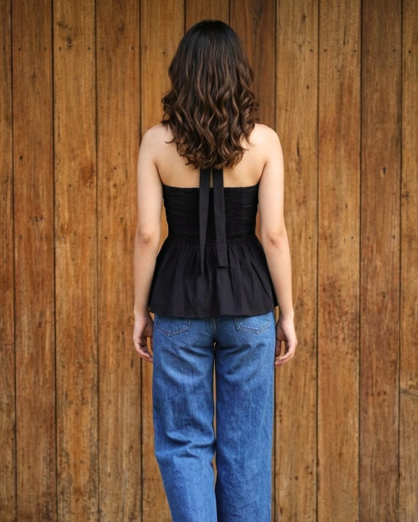 Nina Black Peplum Cotton Top