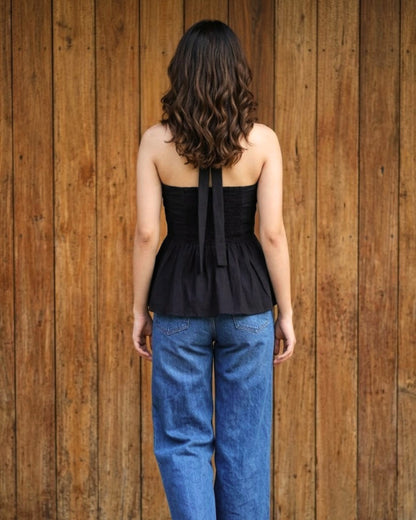 Nina Black Peplum Cotton Top