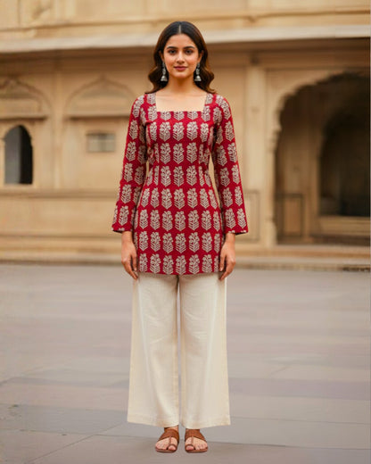 Durga HandBlock Print Corset Short Kurti