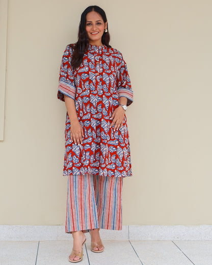 Shell HandBlock Print Cotton Kurta Set