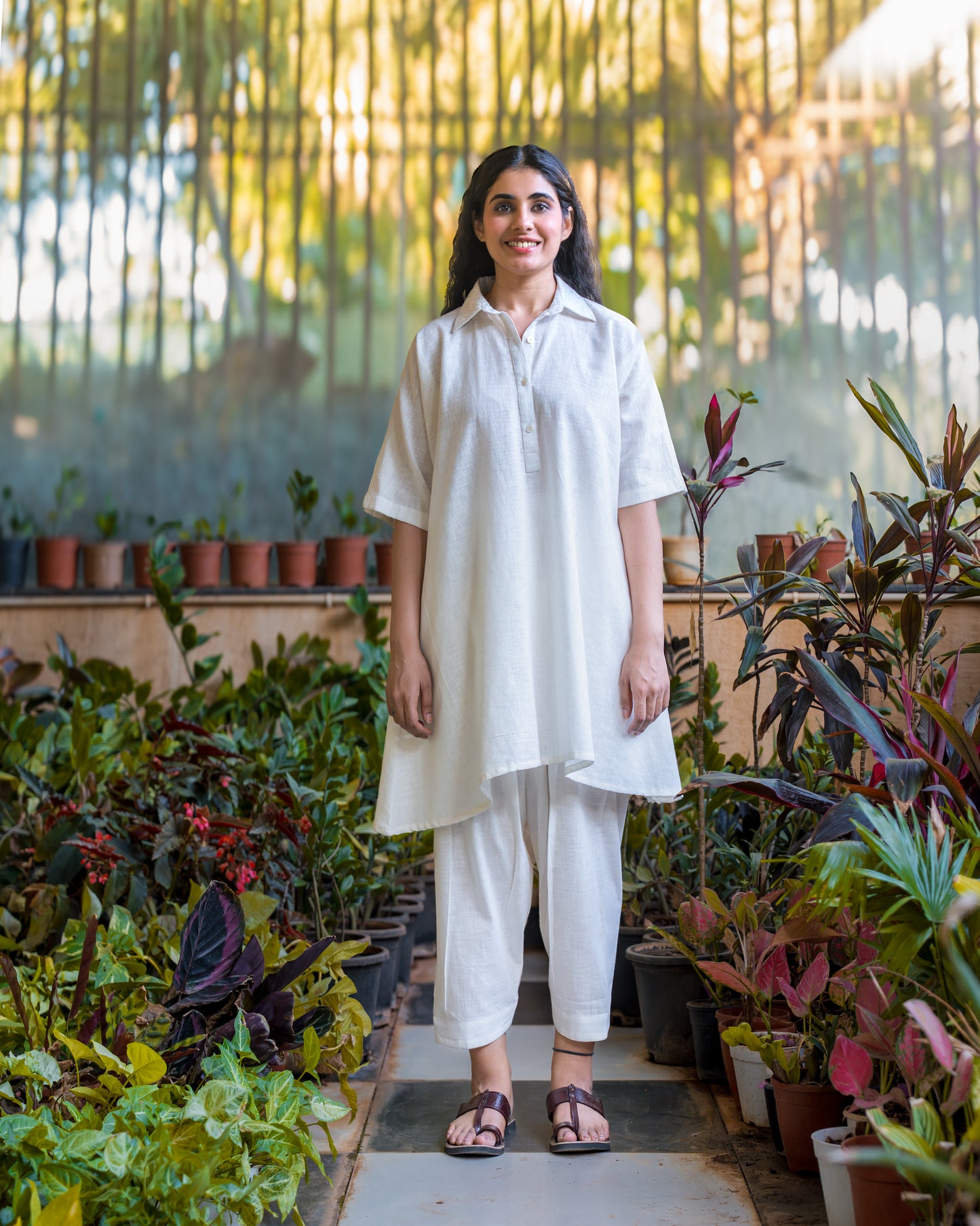 Rozana White Cotton Kurta Set with Afgani Pants