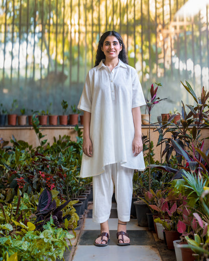 Rozana White Cotton Kurta Set with Afgani Pants