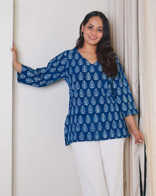 Zoey Indigo HandBlock Print Cotton Short Kurti