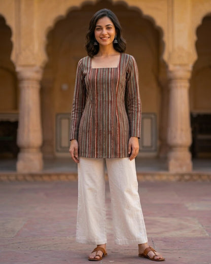 Ziva Striped HandBlock Printed Corset Back Kurti