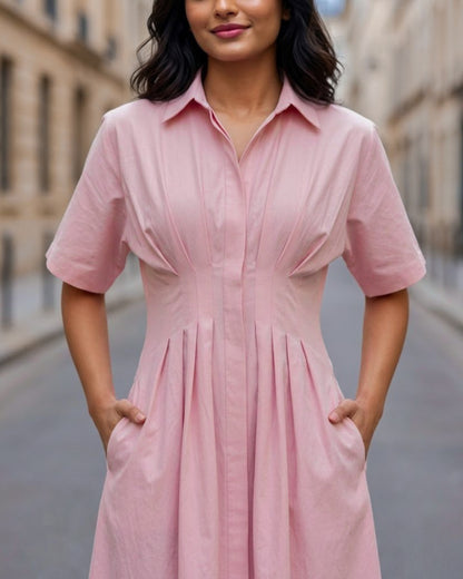 Zara Pink Pleated Pure Cotton Midi Dress