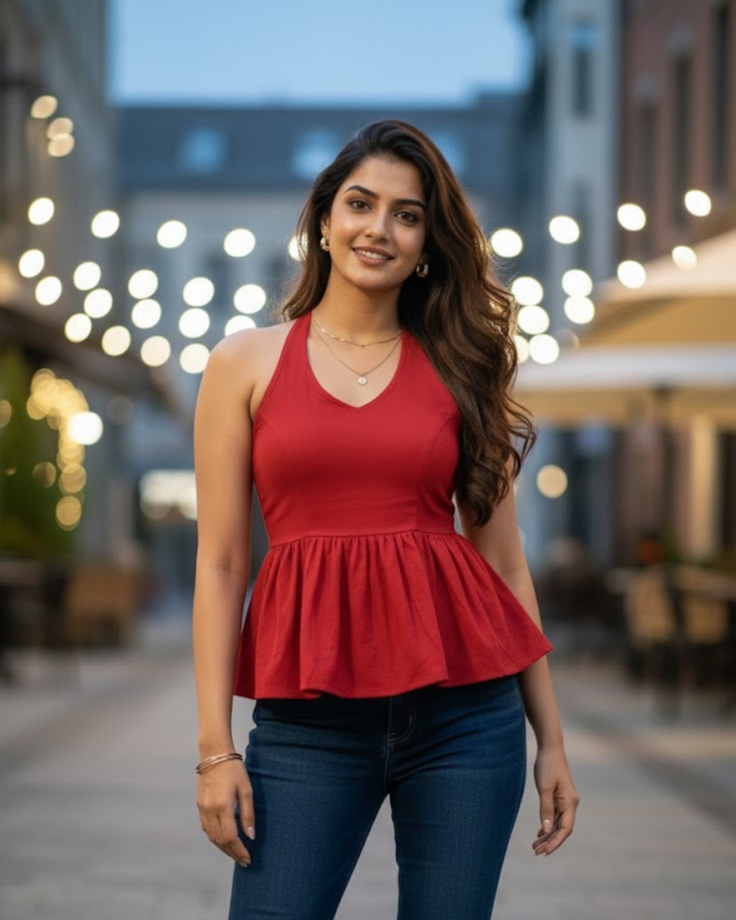 Emma Red Peplum Cotton Top