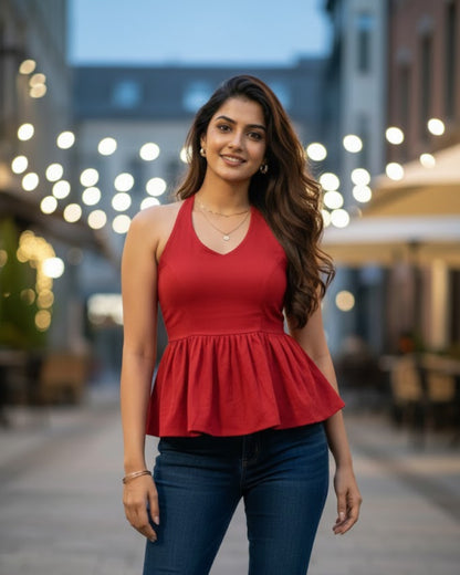 Emma Red Peplum Cotton Top