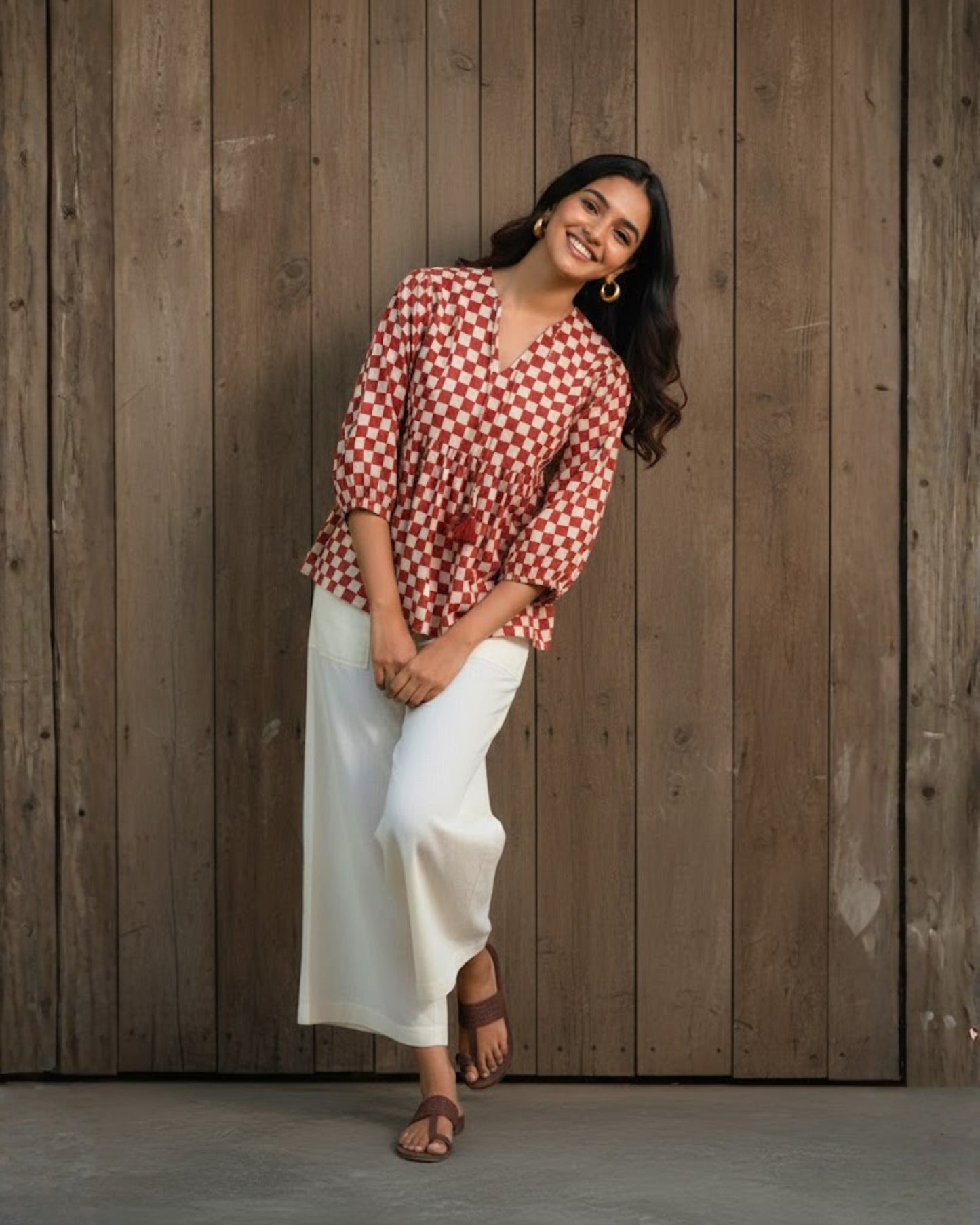 Lumi Checkered Handblock printed Cotton Top