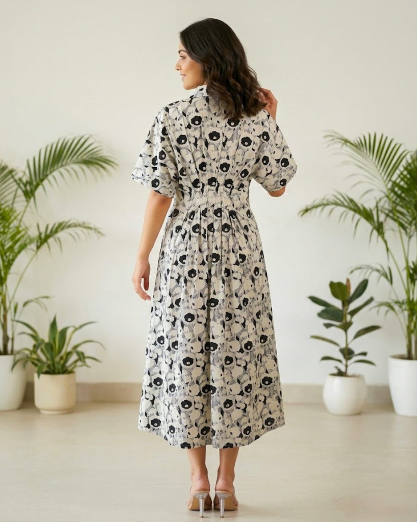 Nia Pleated Pure Cotton Midi Dress