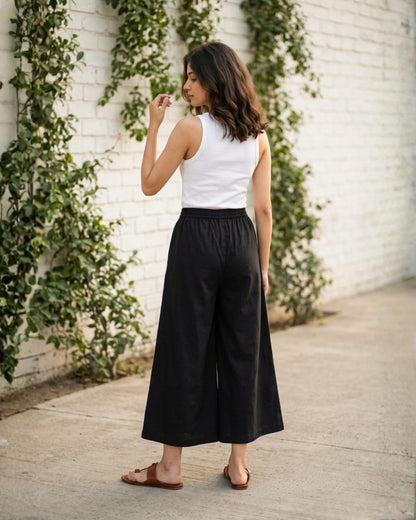 Black Cotton Flared Cropped Pants